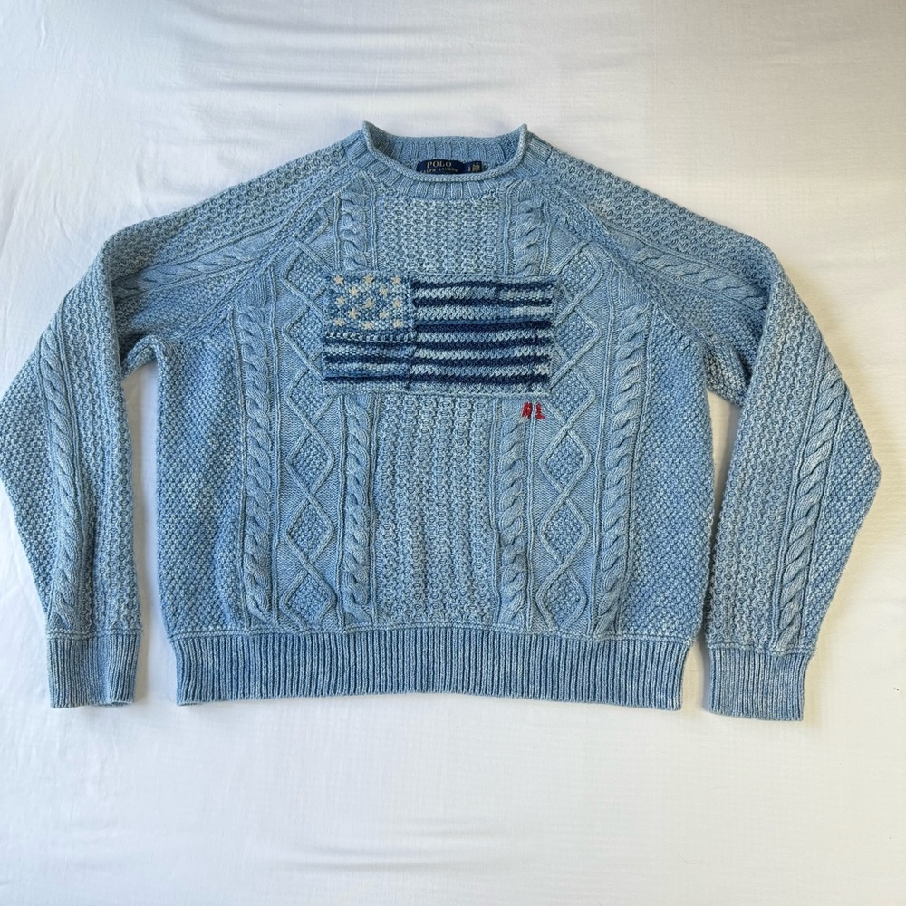Ralph Lauren Light Blue Cable Knit Crewneck Sweater